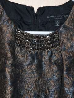 Carmen Marc Valvo Metallic Jacquard Beaded Dress ( 12)  