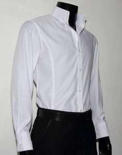 Mens New Slim Skinny Fit White High Collar Dress Shirt 03 Size US S XL 