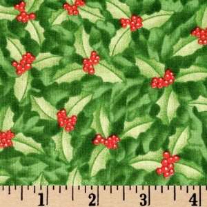  44 Wide All Spruced Up Holly and Berries Green Fabric By 