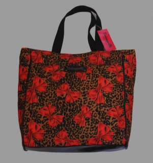   Johnson Leopard Cheetah Print & Red Bows Soft Tote Carry On Bag NWT