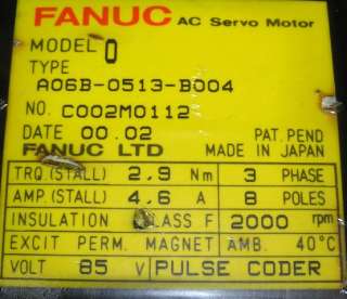 FANUC AC SERVO MOTOR A06B 0513 B004 warranty  