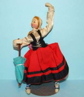 Old Spain Klumpe Cloth Costume Doll Lady with Umbrella  
