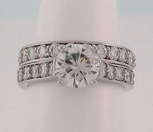 Ct Round Moissanite Cathedral Style Engagement Ring & Wedding Band 
