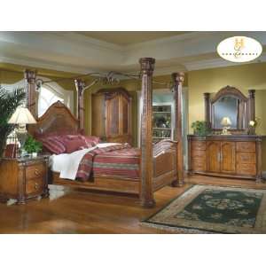 Spanish Hills 5pc Eastern King Canopy Bed Set Antique Cherry Fin 