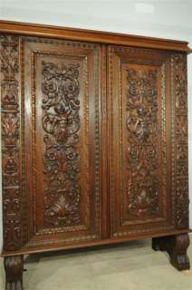French Renaissance Carved Cabinet CHERUBS 19th Century Oak  