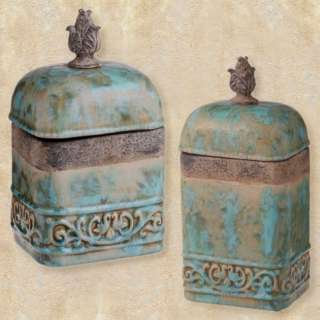 FRENCH TUSCAN Old World TURQUOISE CERAMIC Vase Box Jar  