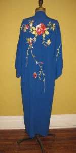   EMBROIDERED JAPANESE SILK CREPE DUSTER Kimono ROBE Deep Blue  