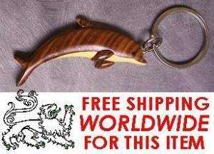 Intarsia Solid Wood Key Ring Animal Fish Dolphin NEW  