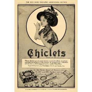  1908 Ad Chiclets Fashionable Girl Hat Chewing Gum Kraft 