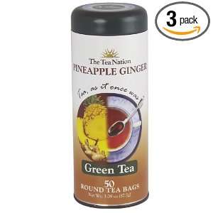 The Tea Nation Round Green Tea Bags, Pineapple Ginger, 50 Count (Pack 