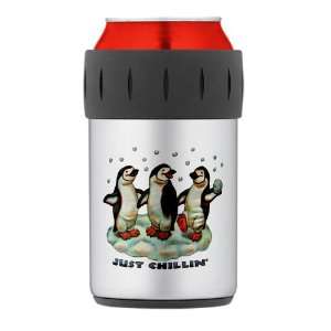   Cooler Koozie Christmas Penguins Just Chillin in Snow 