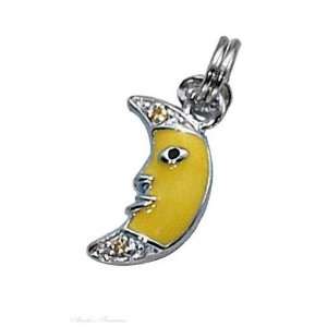    Sterling Silver 3D Enamel Yellow Crescent Moon Face Charm Jewelry