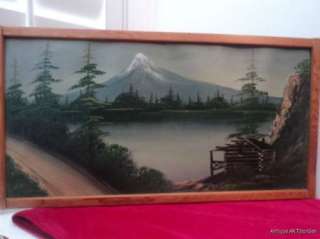 VINTAGE Folk ART Roadside Art Mountians & Log CABIN Landscape Original 