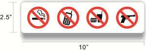 No Smoking Cell Phone Food Guns Decal Sticker Sign~WS06  