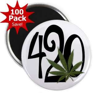 420 Marijuana Pot Leaf 100 Pack of 2.25 inch Fridge Magnets