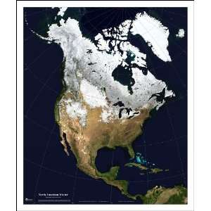  Satellite Map of North America in Winter   Topography and Snow 