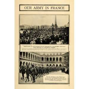  1917 Print American Army Troops March Paris Crowd WWI 