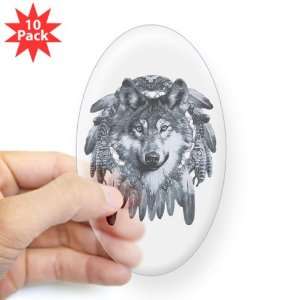  Sticker Clear (Oval) (10 Pack) Wolf Dreamcatcher 