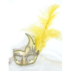  Yellow Gold Swan Ciuffo Onda Feather Venetian Masquerade 