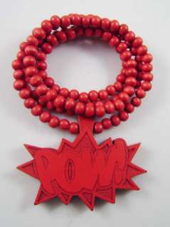 Design POW Piece Pendant Necklace Chain Good Wood Beads 3Colors 