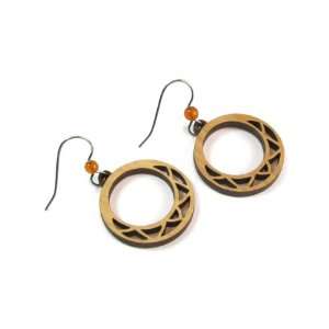  Organic Alder Tree Open Circle Dangle Earrings with Amber 