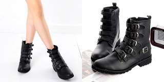   Black Buckle Zip Biker Combat Boots Shoes US 7~9 / Fashion Ankle Boots