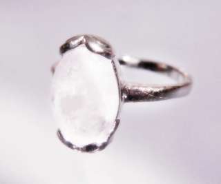 Vintage Jewellery Size 10 1/4 RING 14mm Frosted White Openback Glass 