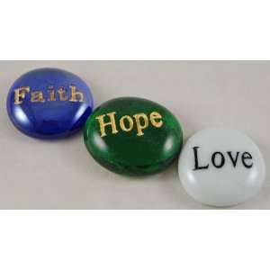 Set of 3 Glass Word Stones Faith, Hope, Love Everything 