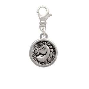  2 D Classic Horse Head in Disc   Silver Plated Clip on 