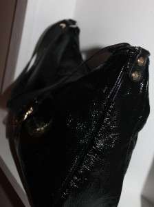   Auth Black Textured Patent Leather Cinched Hobo Shoulder Bag Handbag