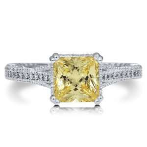  925 Princess Cut Canary Cubic Zirconia Solitaire Ring   Nickel Free 