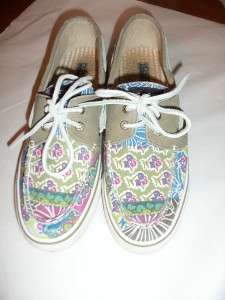 Sperry Top Sider Womens Nautical Boat Sneakers, Green+ Floral Design 