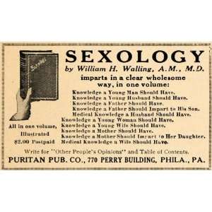 1915 Ad Puritan Publishing Sexology William H. Walling   Original 