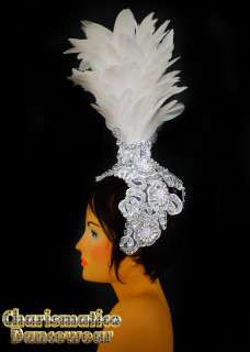 White Drag Queen CABARET Burlesque Feather HEADDRESS  