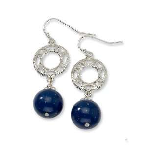    Silver tone Blue Crystal Dangle Earrings/Mixed Metal Jewelry