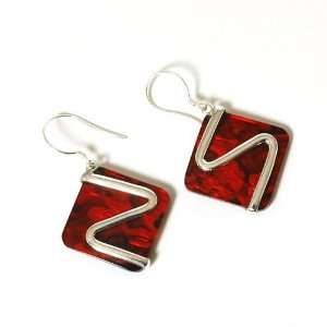  INFERNO 925 Silver Cherry Red Paua Shell Earrings Jewelry