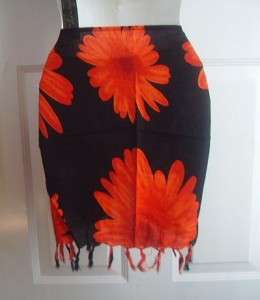 SARONG FLORAL SHORT COVER UP SCARF FRINGE RED BLACK  