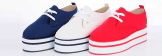 Womens White Plain Platform Low Sneakers Lace Shoes US size 6~8  