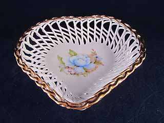 Porcelain Woven Heart Hand Painted Dish Romania CLUJ  