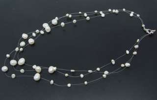 FREE S&H 3 rows white shining star pearl necklace gem  