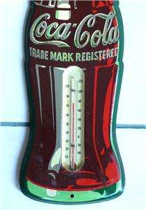 ORIGINAL  1950s Drink Coca Cola Flat Bottle Thermometer  