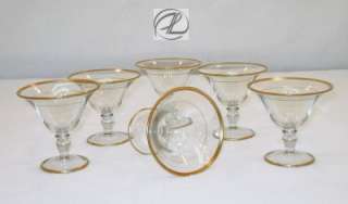 Sherbet Bowl Glass Vintage Dessert Bowls SET of SIX Gold Trim Large 