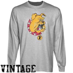  Ferris State Bulldogs Ash Distressed Logo Vintage Long Sleeve T 