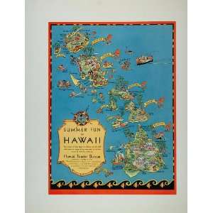  1930 Ad Map Hawaii Tourism Maui Oahu Kauai Molokai RARE 