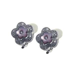  Sterling Silver Earrings Clip On Cz Flower Design Earrings 