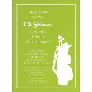  Golf Bag Silhouette Green Birthday Invitations