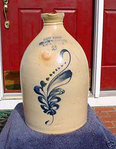 New York Stoneware Company 2 Gal Decorated Syrup Jug  