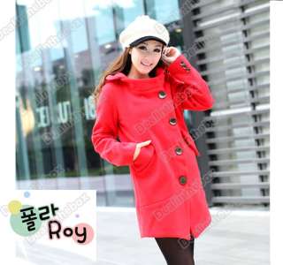 New Korea Style Womens Wool wide lapels Winter Thick Hood Coat Jacket 
