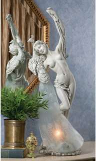 Art Nouveau Peacock Sensuous Maiden Sculpture Lamp Illuminated Statue 