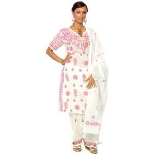 White Salwar Kameez with All Over Chikan Embroidery   Pure Cotton